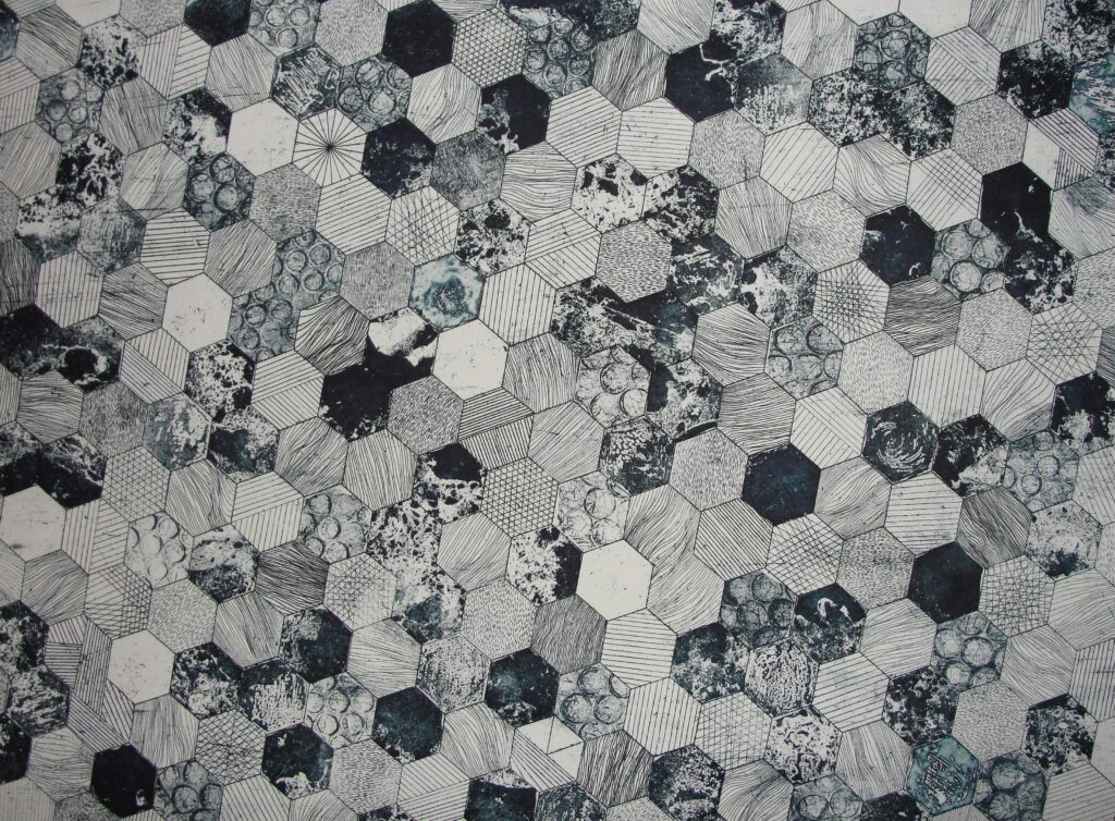 A variety of seemingly porcelain hexagon tiles for a kitchen or bathroom